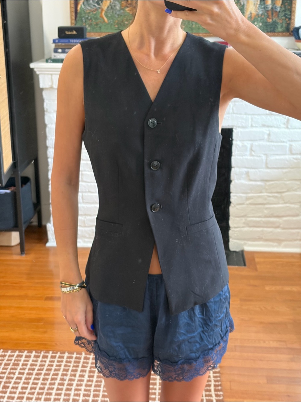 Madewell Black Sleeveless Button-Front Blazer Vest